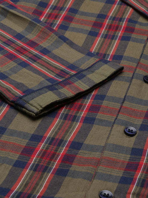 Olive Checked Pure Cotton Sleepsuit